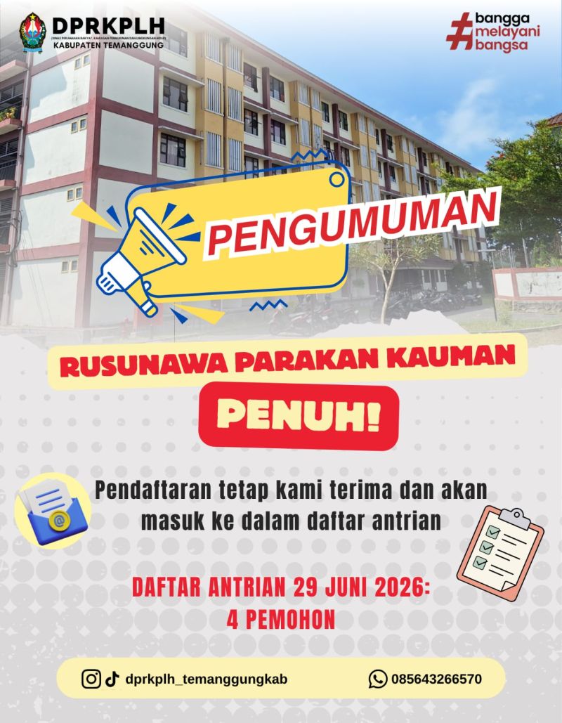 Rusunawa Parakan Kauman Penuh, Pengelola Alihkan Pendaftar Baru ke Daftar Antrian