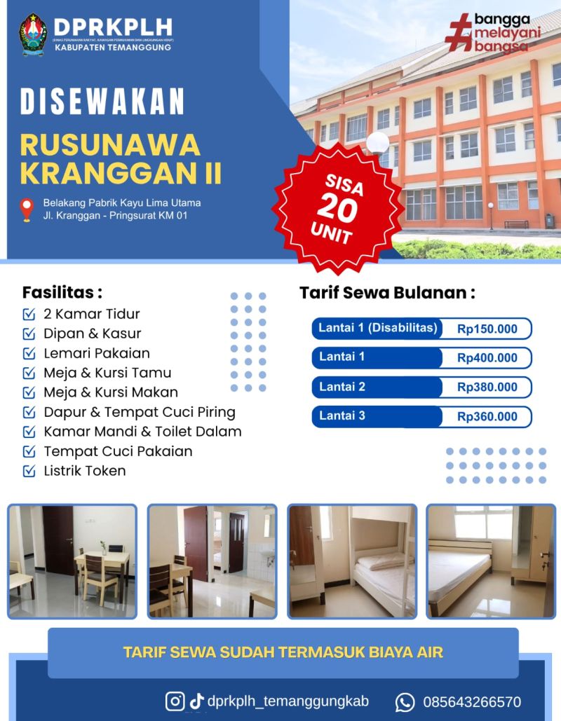 Informasi Pendaftaran dan Tarif Sewa Terbaru Unit Hunian Rusunawa Kranggan II Temanggung